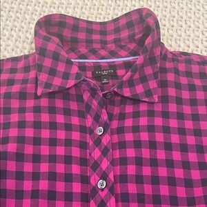 Talbots Woman Pink and Navy Plaid Blouse